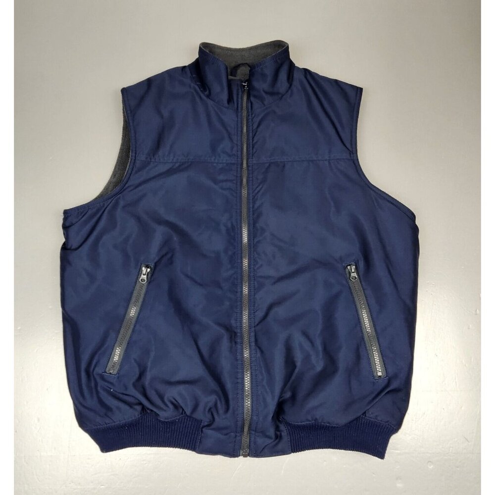 Chaps Puffer Vest Mens Large. Navy Blue Polyester Grey Lined.